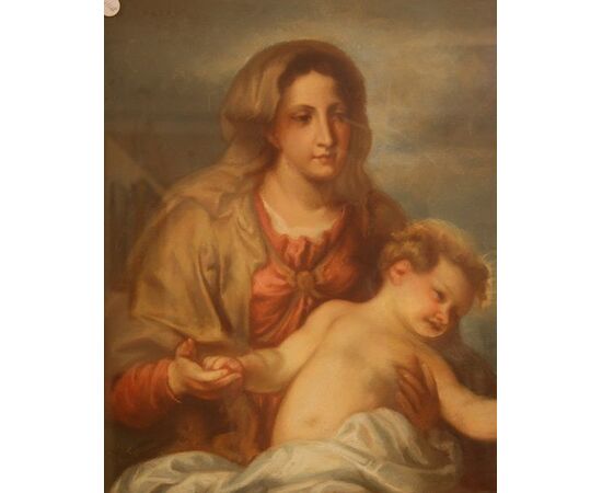 Pastello su cartone francese del 1800 raffigurante Maternità 