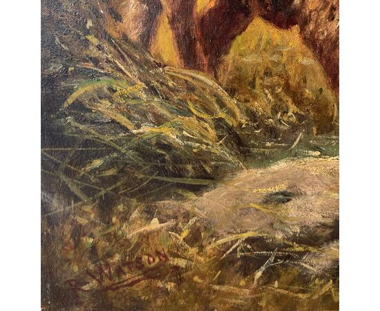 R. Watson (British, fine XIX sec.) - Mandria di Highlanders al pascolo.