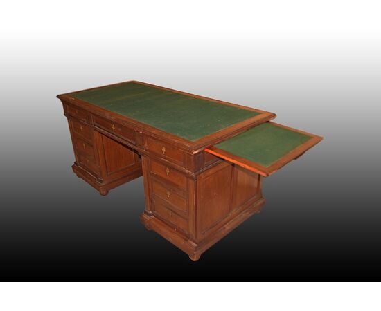 Scrivania ministeriale francese del 1800 in legno di mogano con cassetti