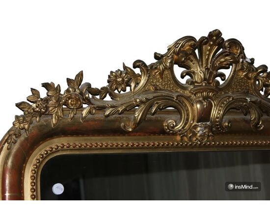 Grande Specchiera Francese Stile Luigi XVI in Legno dorato Foglia Oro