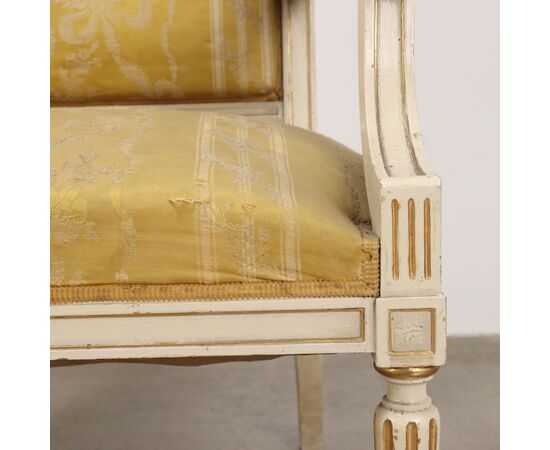 Coppia Poltrone con Poggia Piedi in Stile Neoclassico Italia Ultimo Quarto XIX Secolo