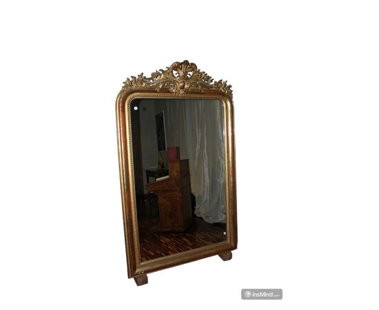 Grande Specchiera Francese Stile Luigi XVI in Legno dorato Foglia Oro