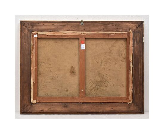 QUADRI ANTICHI, PAESAGGIO CON FIUME, NINFEE E FIORI DI LOTO, OLIO SU TELA, PRIMI DEL NOVECENTO. (QP642)