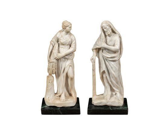 Coppia di sculture in marmo bianco - Allegoria dell’Estate e dell’Inverno. Italia, inizi XVII secolo.