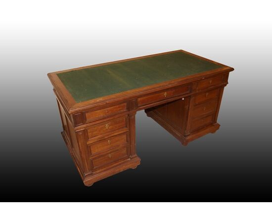 Scrivania ministeriale francese del 1800 in legno di mogano con cassetti