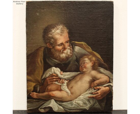 Antico dipinto ad olio su tela - San Giuseppe col Bambino - Italia epoca '700