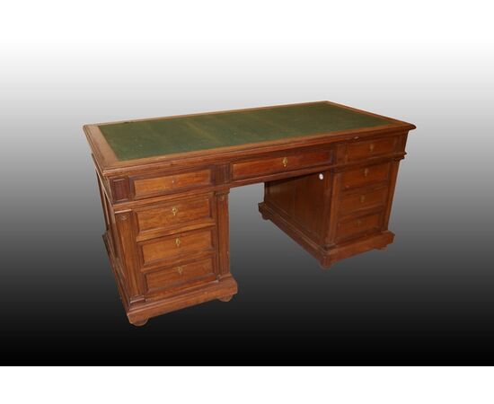 Scrivania ministeriale francese del 1800 in legno di mogano con cassetti