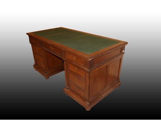 Scrivania ministeriale francese del 1800 in legno di mogano con cassetti