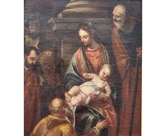 Madonna con Bambino, San Giuseppe e santi in adorazione – Scuola veneta, fine XVII secolo