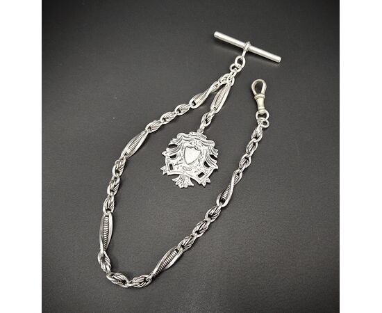 Antica catena inglese in argento per orologio da tasca. 