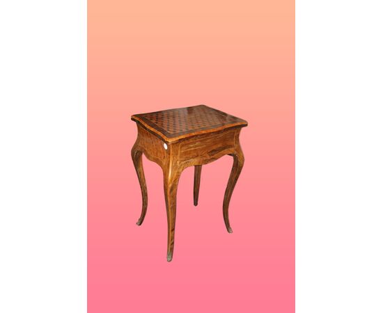 Mobiletto toilette francese del 1800 stile Luigi XV in noce intarsiato marquetterie