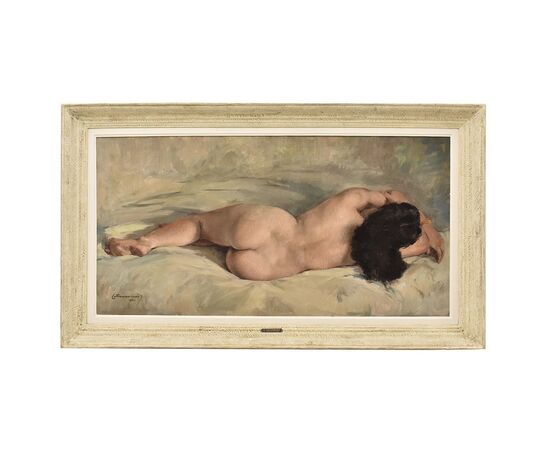 Dipinti Nudità Femminile, Quadri Di Nudi di Donna Vista Di Schiena, Olio Su Tela, Novecento. (QN651)