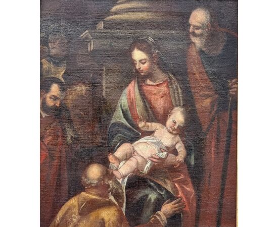 Madonna con Bambino, San Giuseppe e santi in adorazione – Scuola veneta, fine XVII secolo