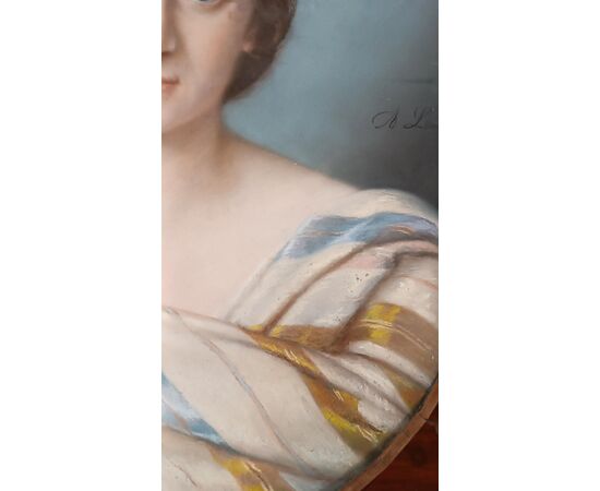DIPINTO PASTELLO OVALE CON GIOVANE DONNA META’ XIX SECOLO 