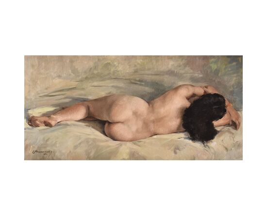 Dipinti Nudità Femminile, Quadri Di Nudi di Donna Vista Di Schiena, Olio Su Tela, Novecento. (QN651)