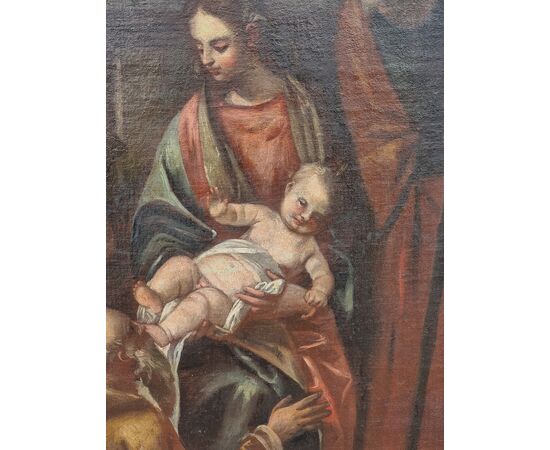Madonna con Bambino, San Giuseppe e santi in adorazione – Scuola veneta, fine XVII secolo