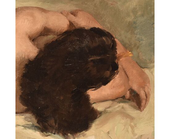 Dipinti Nudità Femminile, Quadri Di Nudi di Donna Vista Di Schiena, Olio Su Tela, Novecento. (QN651)