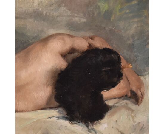 Dipinti Nudità Femminile, Quadri Di Nudi di Donna Vista Di Schiena, Olio Su Tela, Novecento. (QN651)