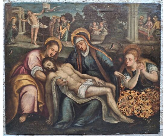 Dipinto raffigurante la Deposizione di Cristo, la Resurrezione e l'Ultima Cena