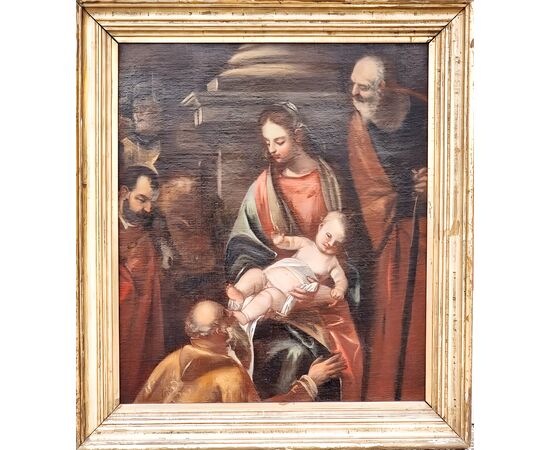 Madonna con Bambino, San Giuseppe e santi in adorazione – Scuola veneta, fine XVII secolo