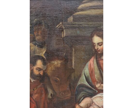 Madonna con Bambino, San Giuseppe e santi in adorazione – Scuola veneta, fine XVII secolo