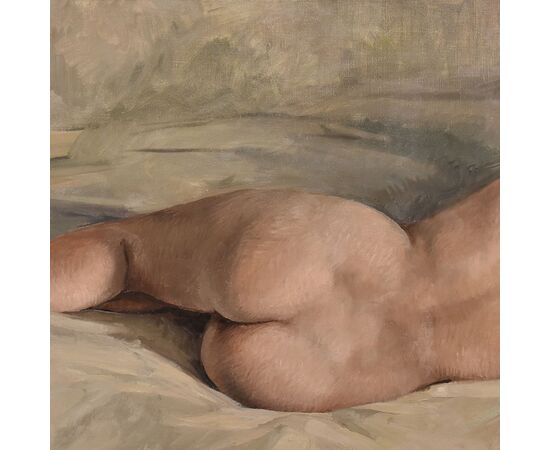 Dipinti Nudità Femminile, Quadri Di Nudi di Donna Vista Di Schiena, Olio Su Tela, Novecento. (QN651)