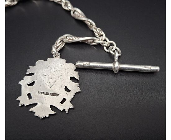 Antica catena inglese in argento per orologio da tasca. 