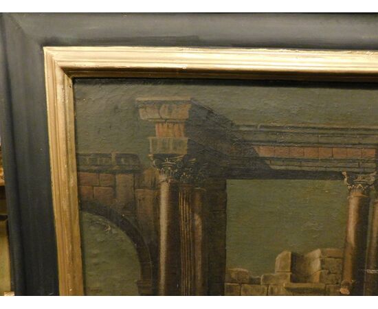 PAN324 - Coppia di dipinti con rovine, epoca '6/'700, misure cm L 164 x H 141 x P 5