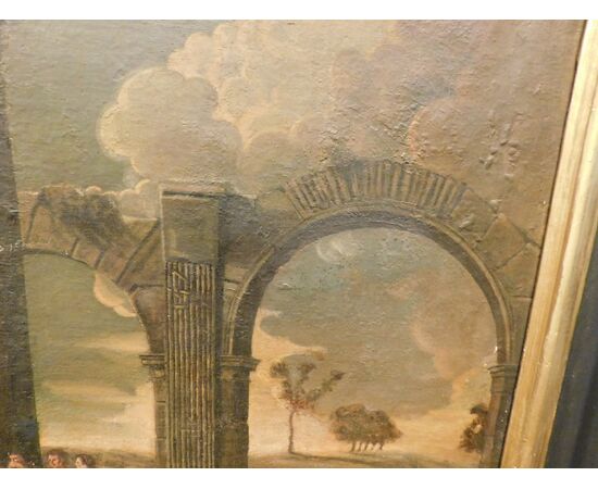 PAN324 - Coppia di dipinti con rovine, epoca '6/'700, misure cm L 164 x H 141 x P 5