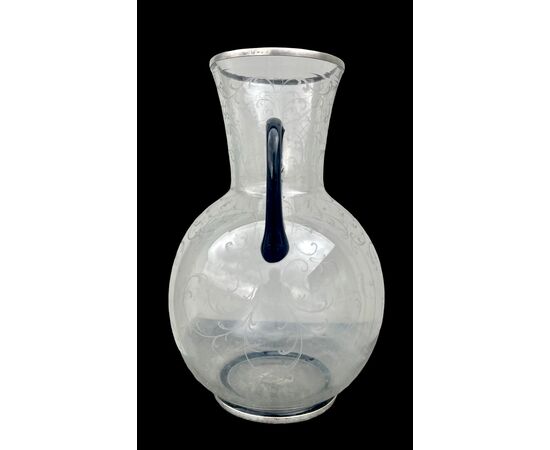 Vaso globulare in vetro trasparente  con molature rocaille e dettagli in argento .S.A.L.I.R.Murano.