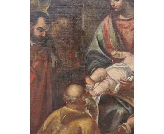 Madonna con Bambino, San Giuseppe e santi in adorazione – Scuola veneta, fine XVII secolo