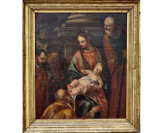 Madonna con Bambino, San Giuseppe e santi in adorazione – Scuola veneta, fine XVII secolo