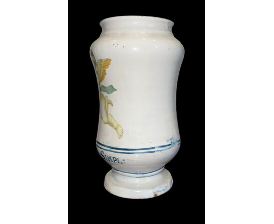 Coppia di albarelli in maiolica decorati con angeli.Gesualdo Fuina.Castelli d’Abruzzo.