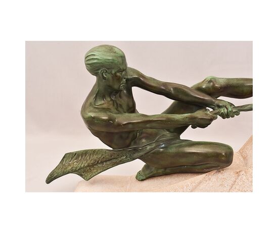 ANTICHE SCULTURE IN ANTIMONIO, MAX LE VERRIER, GUERRIERO, ART DECO, SCULTORE FRANCESE. (STAN92)