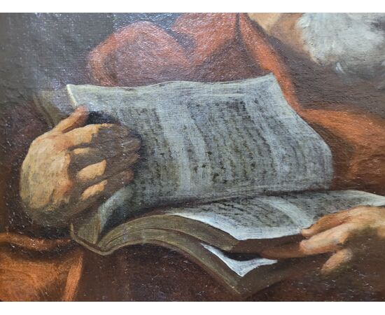 San Girolamo con libro olio su tela Post caravaggesco del Sec. XVII