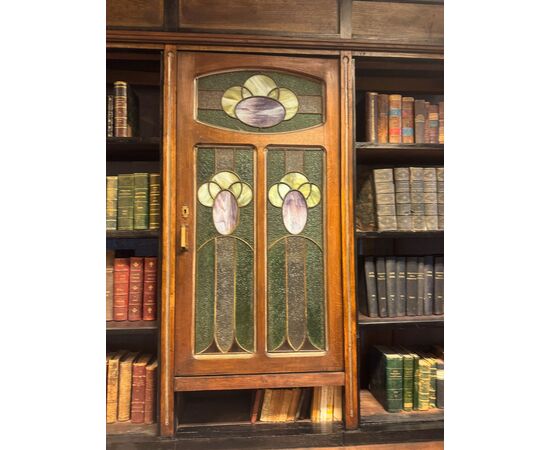 LIB161 - N. 3 librerie Decò simili con profili laccati, misure cm L 217 x H 260 x P 40