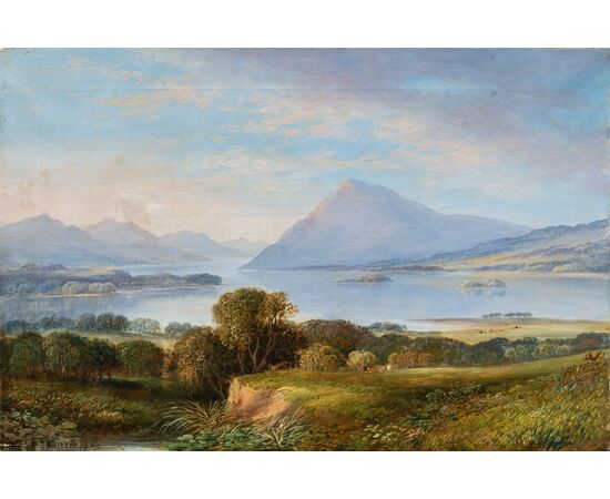 Pittore inglese (datato 1873) - Paesaggio montano con lago.