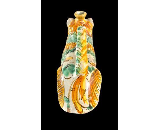 Fiasca scalda-mani in maiolica a forma di cane ( o leone).Ariano Irpino.