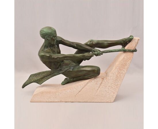 ANTICHE SCULTURE IN ANTIMONIO, MAX LE VERRIER, GUERRIERO, ART DECO, SCULTORE FRANCESE. (STAN92)