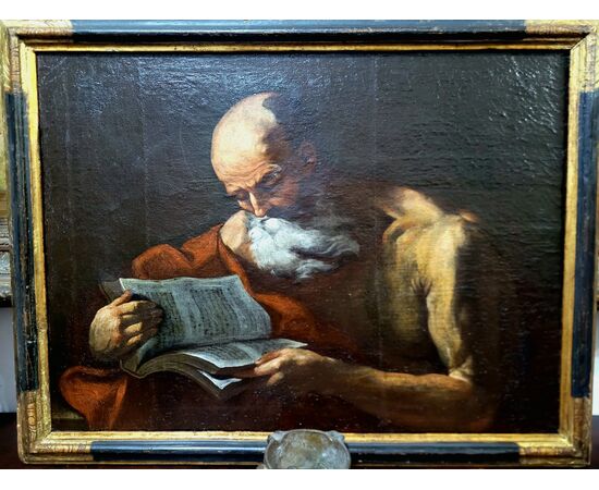 San Girolamo con libro olio su tela Post caravaggesco del Sec. XVII