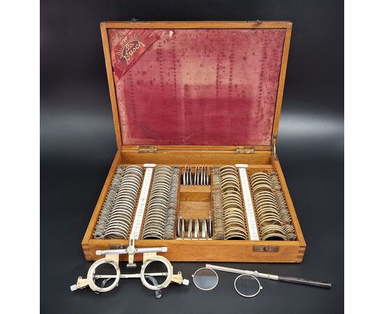Antico set di lenti di prova da ottico, Emil Bush, circa 1900. 