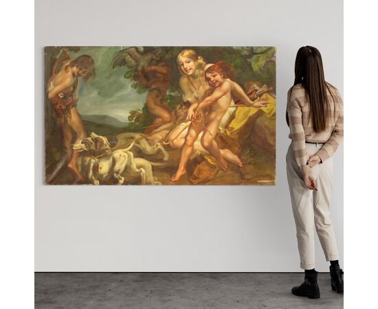Dipinto italiano Diana cacciatrice del XX secolo