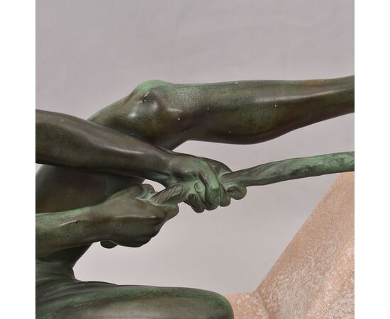 ANTICHE SCULTURE IN ANTIMONIO, MAX LE VERRIER, GUERRIERO, ART DECO, SCULTORE FRANCESE. (STAN92)