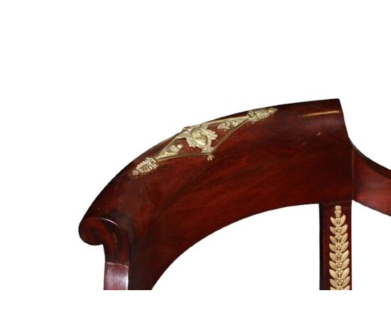 Poltrona Francese Stile Impero da Scrivania del 1800 in mogano con bronzi