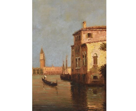 DIPINTI ANTICHI, QUADRI VEDUTA DI VENEZIA E GONDOLA, PITTURA AD OLIO SU TELA, XX SECOLO. (QPVE652)