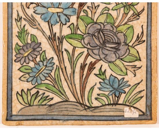 Antica piastrella persiana con fiori - n. 2127/1 -