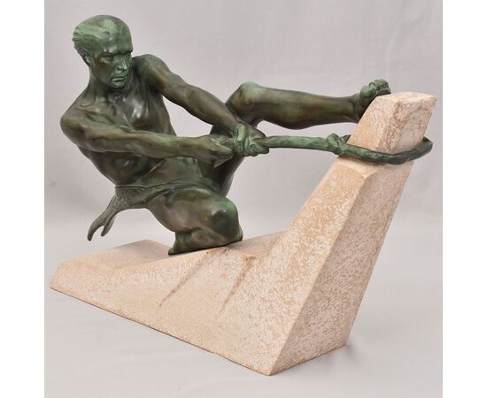 ANTICHE SCULTURE IN ANTIMONIO, MAX LE VERRIER, GUERRIERO, ART DECO, SCULTORE FRANCESE. (STAN92)