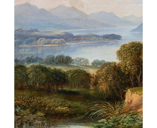 Pittore inglese (datato 1873) - Paesaggio montano con lago.