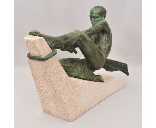 ANTICHE SCULTURE IN ANTIMONIO, MAX LE VERRIER, GUERRIERO, ART DECO, SCULTORE FRANCESE. (STAN92)