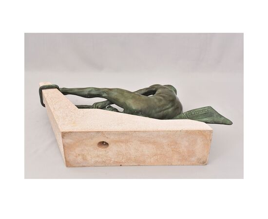 ANTICHE SCULTURE IN ANTIMONIO, MAX LE VERRIER, GUERRIERO, ART DECO, SCULTORE FRANCESE. (STAN92)
